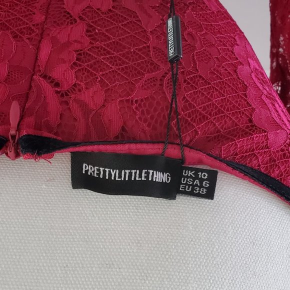 NWT PrettyLittleThing Women Lace Velvet Midi Dress - Picture 5 of 6